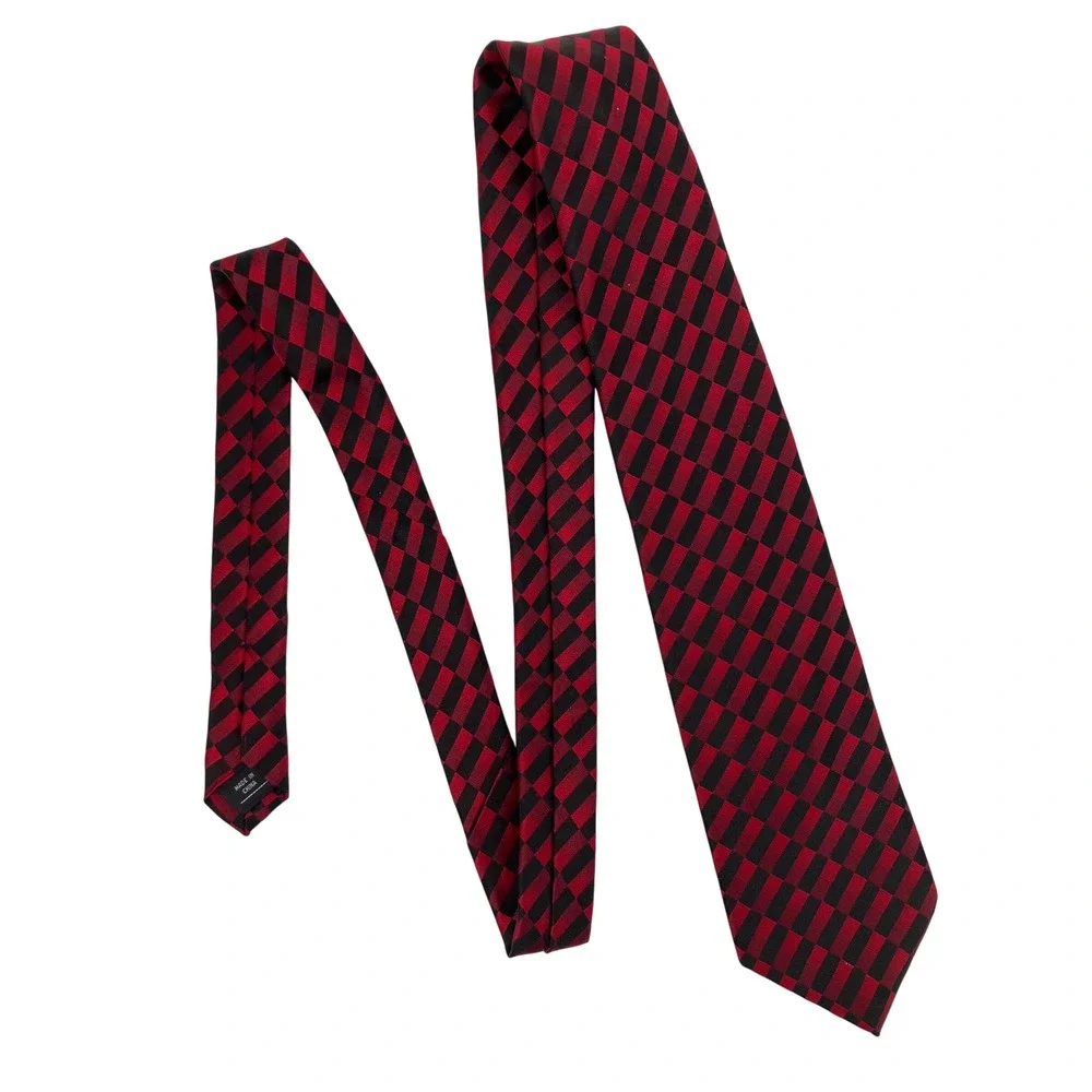 Zylos George Machado Necktie Mens OS Red Black Silk Checkerboard Tie 58